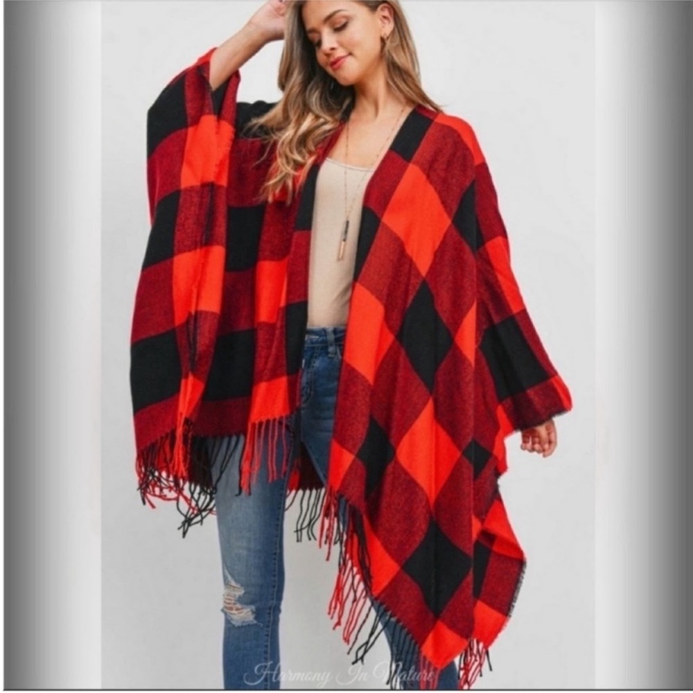 Buffalo Plaid Red and Black Poncho